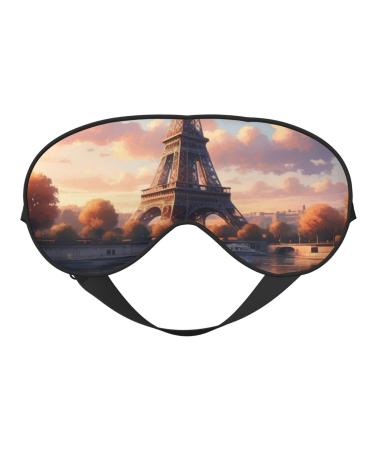 Soft Eiffel Tower Printed Eye Mask Adjustable Breathable Eye Masks for Sleep Light Blocking & Double-Sided Black