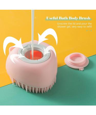 Putybudy Pets Bath Body Brush with Shampoo Dispenser | Soft Silicone Bristles | Exfoliating Shower Massage Brush in Pink/Blue/Yellow - Buy Online on GoSupps.com