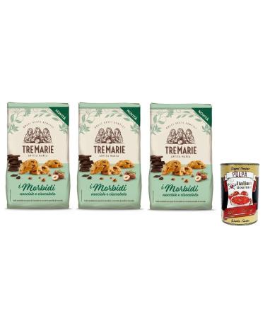 Italian Gourmet E.R. Tre Marie Biscotti i Morbidi Nocciole e Cioccolato Set of 3 Biscuits with Chocolate Drops and Crunchy Hazelnut Grains 300 g + Gourmet Polpa di Pomodoro Italian Box 400 g