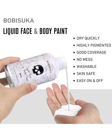 BOBISUKA White Face Body Paint - Washable Non-Toxic Makeup for Halloween Clown Skeleton Cosplay - Fast Drying Large 130ml Capacity - Buy Online on GoSupps.com