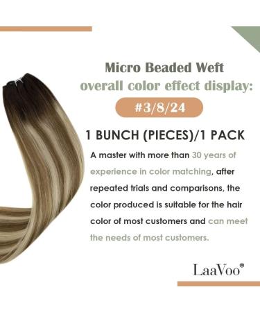 LAAVOO Easy Fit Weave Real Hair Extensions - 12-inch Balayage Brown Micro Bead Remy Human Hair Ombre #3/8/24 | International Shipping - Buy Online on GoSupps.com