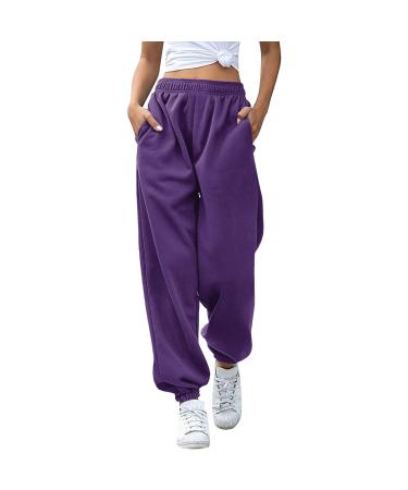 WILLBEST Womens Activewear Trouser Straight Leg Yoga Pants with Pockets Oversized Tracksuit Bottoms Sports Gym Jogger Causal Slim Leg Lounge Pant 5735-djufh-purple-b L