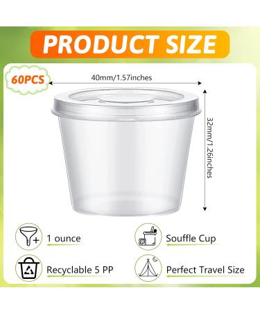 60 Pack 1 oz Plastic Condiment Cups with Lids - Leak Proof Mini Sauce Containers for Salad Dressing - Disposable Portion Souffle Cups for Sauces and Jelly Shots - Buy Online on GoSupps.com