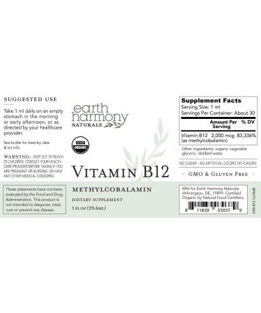 USDA Organic Vitamin B12 2000mcg Sublingual Liquid Supplement (2-Pack) - Vegan Methylcobalamin Drops - Natural Energy & Immune System Support - Buy Online on GoSupps.com
