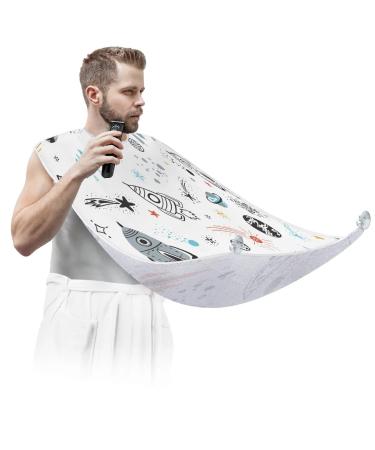 Space Rockets Beard Bib Apron Beard Bib Hair Catcher for Men Shaving and Trimming Non-Stick Waterproof Beard Cape Grooming Cloth with 2 Suction Cups Gifts for Men