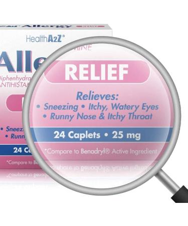 HealthA2Z Allergy Relief | Diphenhydramine 25mg | 24 Packs of 24 Caplets (576 Total) | Value Pack | Antihistamine for Sneezing Runny Nose & Itchy Eyes - Buy Online on GoSupps.com