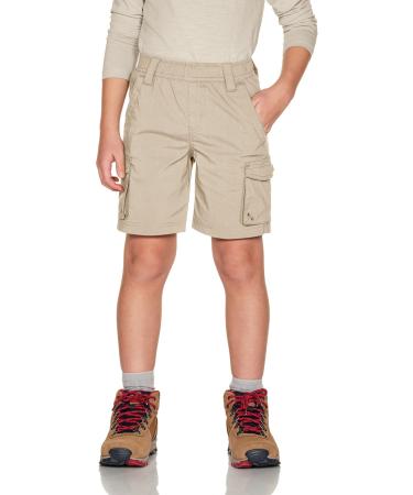 CQR Kids Youth Pull on Cargo Shorts, Outdoor Camping Hiking Shorts, Lightweight Elastic Waist Athletic Short with Pockets Driflex Shorts Khaki Large