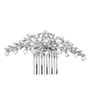 Mariell Silver Rhinestone Crystal Vine Bridal Comb  Wedding or Prom Hair Comb Accessory for Women  Brides Silver 10.8cm x 6.4cm