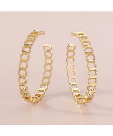 Chargances Chunky Round Hoop Earrings - Punk Circle Link Dangle Fashion Accessory (Gold) - Buy Online on GoSupps.com