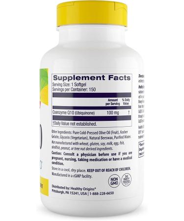 Healthy Origins CoQ10 100mg Softgels - Heart Health & Energy Boost - Gluten Free & Non-GMO - 150 Count - Buy Online on GoSupps.com