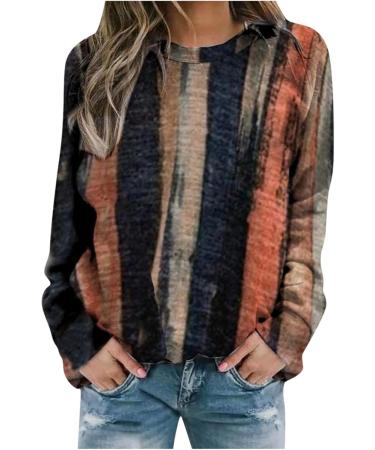 oelaio Womens Round Neck Long Sleeve Tshirts Vintage Graphic Fall Shirt Tops Casual Tunic Tops Loose Fitting Shirts Orange#41 Small - Buy Online on GoSupps.com
