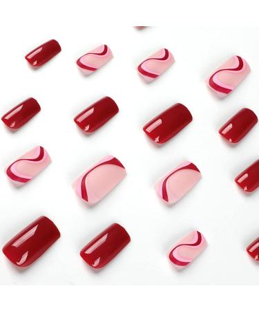 24Pcs Short Square Swirl French Press False Nails - Colorful Wave Design for Women and Teens | Elegant Ballet Fake Nails with Glue Sticker - Style 4 - Buy Online on GoSupps.com