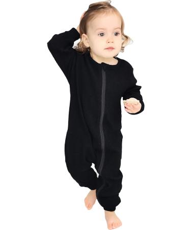 Ribbed Cotton Zip Up Baby Sleepsuits for Newborns | Unisex Footed/Footless 0-3 Months Black - Buy Online on GoSupps.com