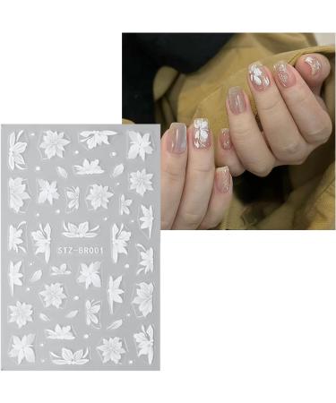 JMEOWIO 6 Sheets 3D Embossed Flower White Nail Art Stickers Decals Self-Adhesive 5D Spring Summer Floral Nail Supplies Nail Art Design Decoration Accessories - Buy Online on GoSupps.com