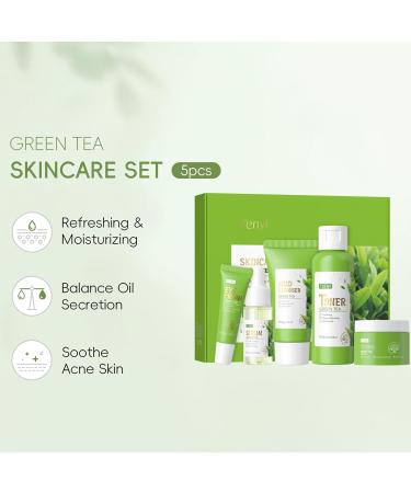 Green Tea Skincare Set for Teen Girls | Facial Kit with Cleanser Toner Eye & Face Cream Serum | Beauty Gifts to Reduce Acne & Smooth Skin - Buy Online on GoSupps.com