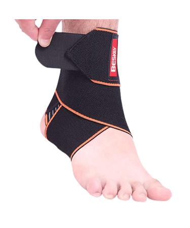 BESKEY Ankle Support Brace Adjustable Breathable Elastic Nylon Material Fit for Most Size Use for Sports Orange