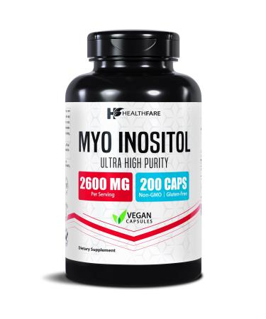 Healthfare Myo Inositol Supplement 2600mg | 200 Veg Capsules | Ultra Strength | Healthy Ovarian Support for Women | Vitamin B8 for Women 200 Count (Pack of 1)