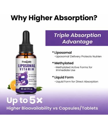 Liposomal Vitamin B Complex Liquid Sublingual B Complex Vitamins Supplement for Women Men Improved Absorption Methylated B12 B1 B2 B3 B5 B6 Folate Biotin for Energy And Immune Support-2.0 oz 2 Fl Oz (Pack of 1) - Buy Online on GoSupps.com