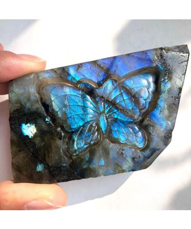 Natural Blue Labradorite Hand crved owl Polished Crystal Butterfly Stones - (Color: 1pcs Size: Random ments) Chakra Reiki Balancing