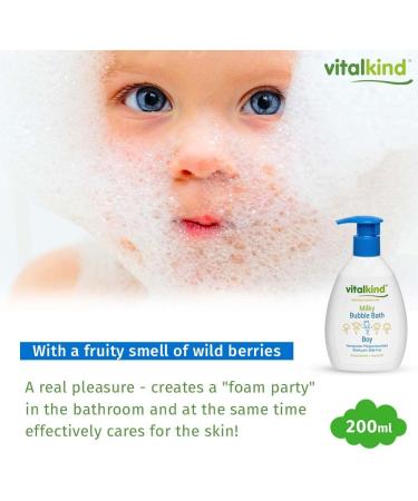 Vitalkind Milky Bubble Bath for Boys - Premium Natural Bubble Bath with Organic Almond Oil and Betaine for Sensitive Skin - 200ml - Pack of 2 - Buy Online on GoSupps.com