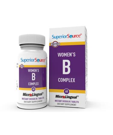 Superior Source Women s B Complex Quick Dissolve MicroLingual Tablets 60 Ct B12 (1000 mcg) + B1 B2 B3 B5 B6 B7 & Folic Acid (B9) Stress Heart & Immune Support Increased Metabolism Non-GMO