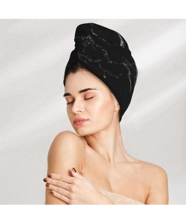 Black Marble Microfiber Hair Towel - Soft Super Absorbent & Quick Dry Wrap for Women with Long Curly and Thick Hair - Buy Online on GoSupps.com