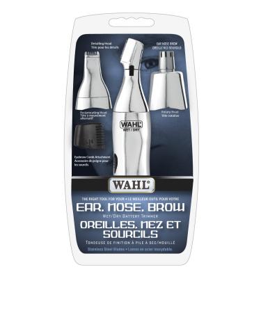 Wahl Canada Ear Nose and Brow Trimmer Personal Wet/Dry Battery Trimmer with 3 Heads Trimmer for Grooming at Home Compact lightweight and easy to handle - Model 5563