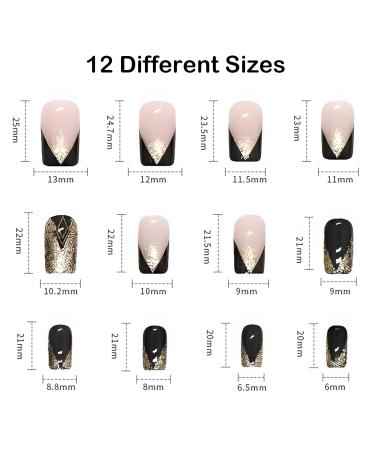 Buy Short Square Black Gold Press On Nails - Reusable French Glitter Acrylic Full Cover Nail Tips for Women & Girls - Buy Online on GoSupps.com