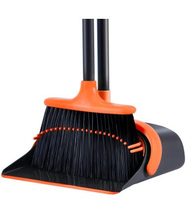 Broom and Dustpan Set for Home,Broom and Dust Pans with Long Handle,Indoor Broom with Dustpan Combo Set,Stand Up Broom and Dustpan,Kitchen Broom Dustpan for Home Room Office Lobby Floor Use(Orange) A Orange Broom