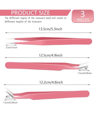 3-Piece Pink Eyelash Extension Tweezers Set | Stainless Steel Straight & Curved Pointed Tool for False Eyelashes | Perfect for Women & Girls - Buy Online on GoSupps.com