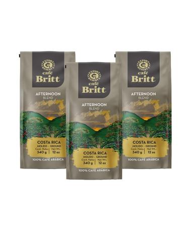 Caf Britt - M lange de caf du Costa Rica pour l'apr s-midi (12 oz) (paquet de 3) - Grains entiers caf arabica casher sans gluten 100% gourmet et torr faction moyenne