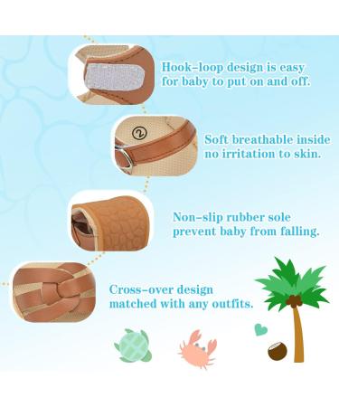 Infant Baby Summer Sandals | Newborn Bowknot Crib Shoes | Soft Rubber Sole Beach Toddler Sandals | Pu Leather Flats for Boys and Girls | 3-6 Months | Brown - Buy Online on GoSupps.com