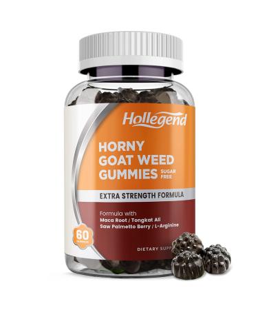 Horny Goat Weed Gummies Sugar Free for Men & Women, 800mg Horny Goat Weed with Maca, Tongkat Ali Root, Saw Palmetto, L-Arginine, 60 Count