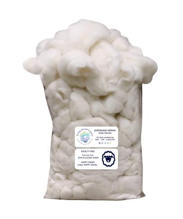 Superwash Merino Wool Roving. Ethically & Responsibly Sourced Fiber for Spinning  Blending  Filling and Stuffing - 1 LB Bag  Natural White Combed Top
