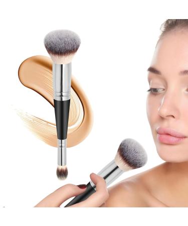 Dual Ended Brush Makeup - Dual-Ended Foundation Brush - Beauty Tools Brush For Women Girls For Powder Liquid Concealer Cream Blush Concealer Foundation Rowces Black Handle Silver Tube