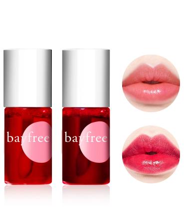 2 Colors Lip Stain Tint,Plumping Mini Liquid Lipstick,Hydrating Moisturizing Lip Cheeks And Eyes,Waterproof&Long Lasting,Natural Glossy Korean Lip Tint Stain Easy Application, Non-Sticky,Shimmery All Day Christmas Gifts (#01 Apple&#02 Strawberry)