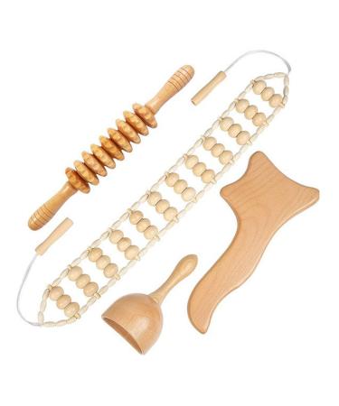 4 In1 Maderotherapy Set Wood Set Massage device Roller Cellulite Lymph Drainage Device Anti Cellulite Massager Lymphatic Drainage Body Massage Tools For Legs Backs Stress and Relaxation