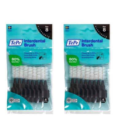 Tepe interdental brush black ISO size 8 (1.5 mm) / for simple and thorough cleaning of the interdental spaces / 1 x 8 interdental brushes (pack with 2)