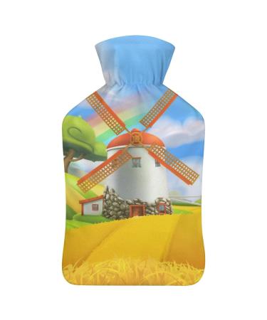 Windmill Hot Water Bottle With Cover Plush Bed Bottle Hand Warmer For Adults And Children 26.5X15.3cm