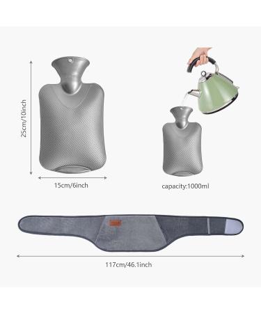 3 in 1 Rubber Hot Water Bottle - Soft Fleece Cover for Neck Shoulder Back and Leg Relief | Gray Heat Bottle for Comfort - Buy Online on GoSupps.com