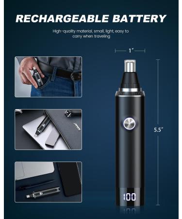 Buy Ear & Nose Hair Trimmer with LED Display - Painless USB Rechargeable IPX7 Waterproof Dual Edge Blades for Men & Women - Buy Online on GoSupps.com