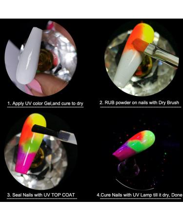 Neon Fluorescent Nail Powder Gradient Glitter Dust Pigment - 12 Color Set for DIY Nail Art Decoration - Buy Online on GoSupps.com