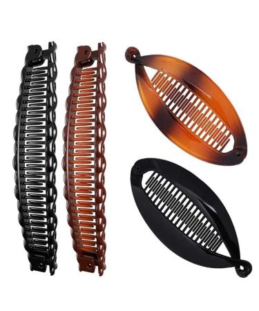 4 Pieces Banana Hair Clips Banana Hair Combs Fishtail Hair Clip Banana Hair Comb Clips for Women Retro Plastic Fishtail Clip Comb Grips for Thick Thin Hair 2 Styles