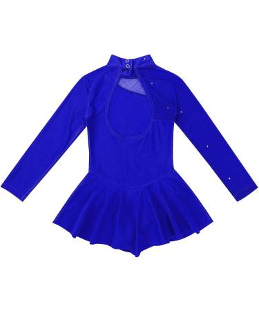 Zdhoor Kids Girls Figure Ice Skating Dress | Long Sleeve Ballet Leotard with Crystals | Gymnastics Outfit in Royal Blue - Size 6 - Buy Online on GoSupps.com