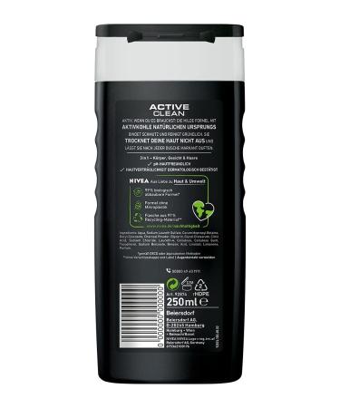 Nivea Men Active Clean Shower Gel (250ml) - Natural Activated Charcoal Formula for Body, Face, and Hair - Refreshing and Biodegradable - Buy Online on GoSupps.com