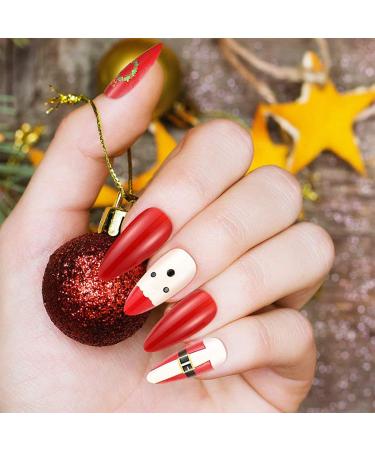 Brishow Christmas Artificial Nails - Snowman Press On Ballerina Red False Nails - 24 Full Cover Nails for Women & Girls - Buy Online on GoSupps.com