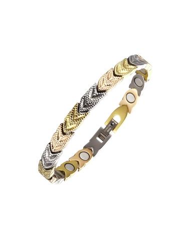 Moocare Elegant Tri Colour Four Element Stainless Steel Magnetic Therapy Bracelets for Women with Gift Box and Removal Tool