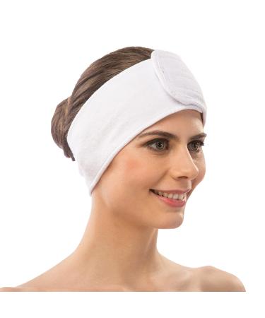 APPEARUS Spa Facial Headband Head Wrap Terry Cloth Headbands Stretch Towel with Closure for Bath Makeup and Sport (4 Count/White)