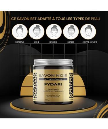 Fydari Moroccan Black Soap (Beldi Soap - Argan Oil) - Natural Olive Based Moisturizing Soap Body Scrub Pure and Natural Cleanser for Traditional Hammam Treatment - 200gr. - Buy Online on GoSupps.com