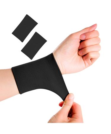 SEXYEYE 2 Pairs Men & Women Compression Wrist Sleeve Wrist Brace Wrist Supports Wrist Wraps Elastic Wristbands for Tennis  Tendonitis  Carpal Tunnel  Tattoo Cover Up Bands Black(1 pair) Medium